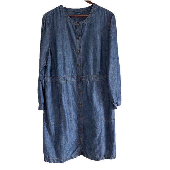 J Jill Blue Denim Shirt Dress Size 2X Roll Tab Long Sleeve Button 2 Pockets - Picture 1 of 12